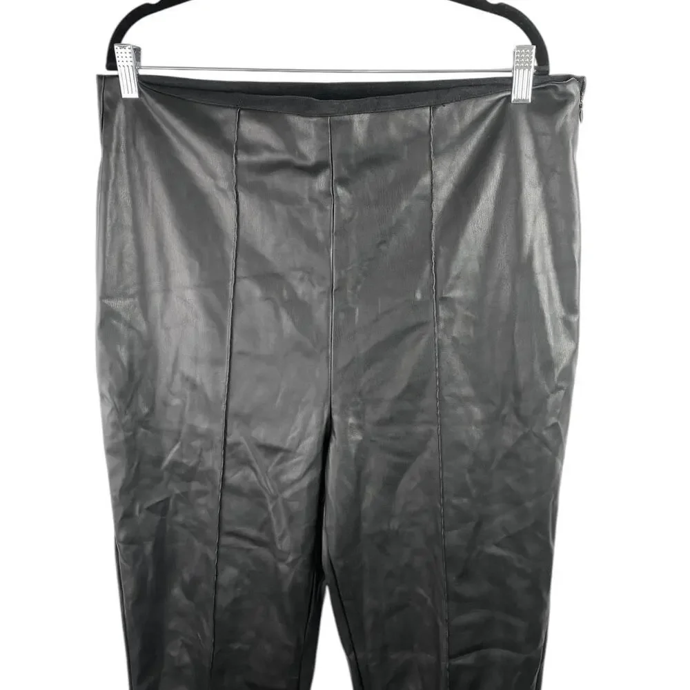ASOS Design Black Faux Vegan Leather Skinny High Waist Trousers Pants Size 14
